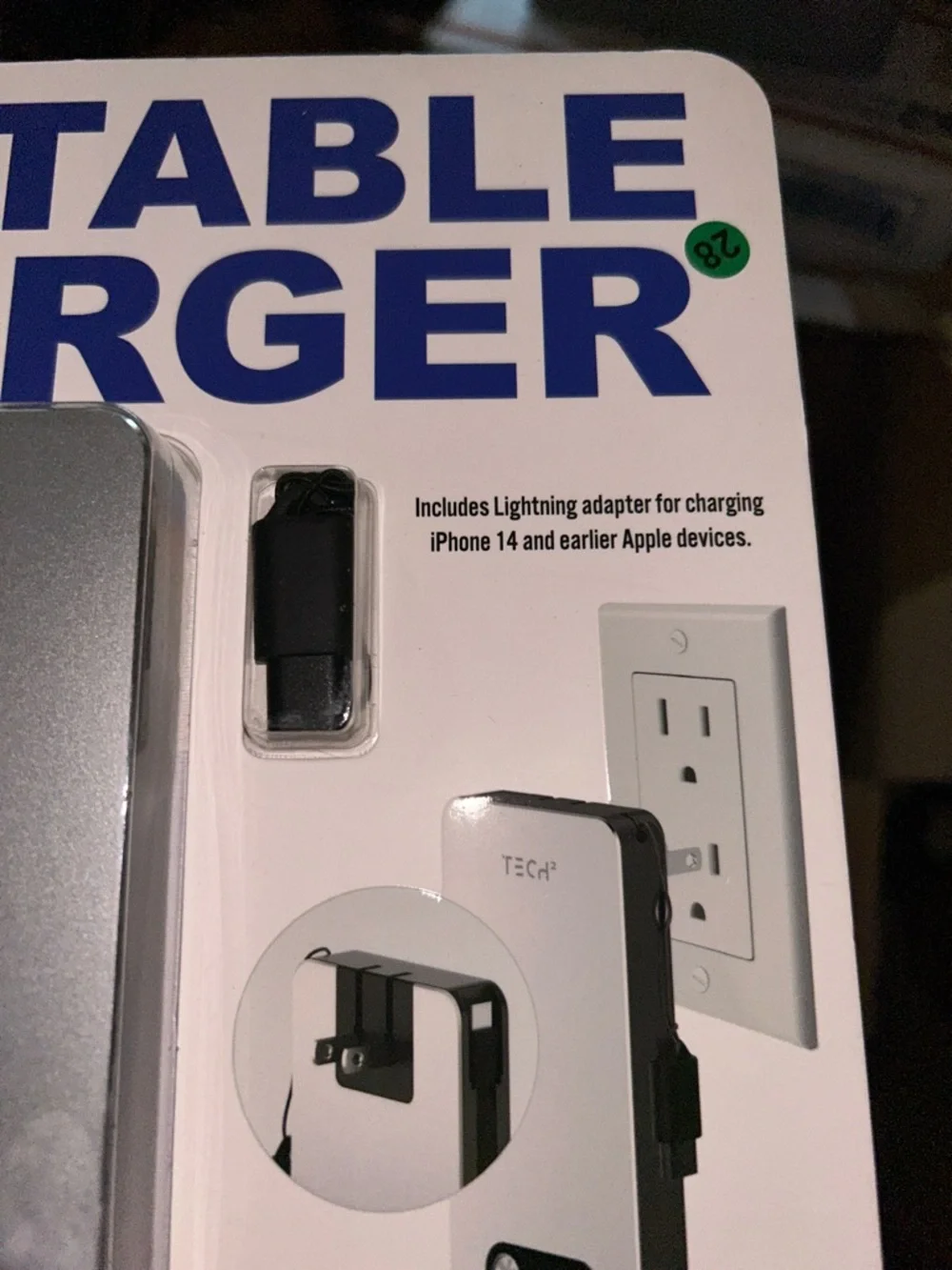 Portable Charger Power Bank with Built-In Cable and Wall Plug - Silver